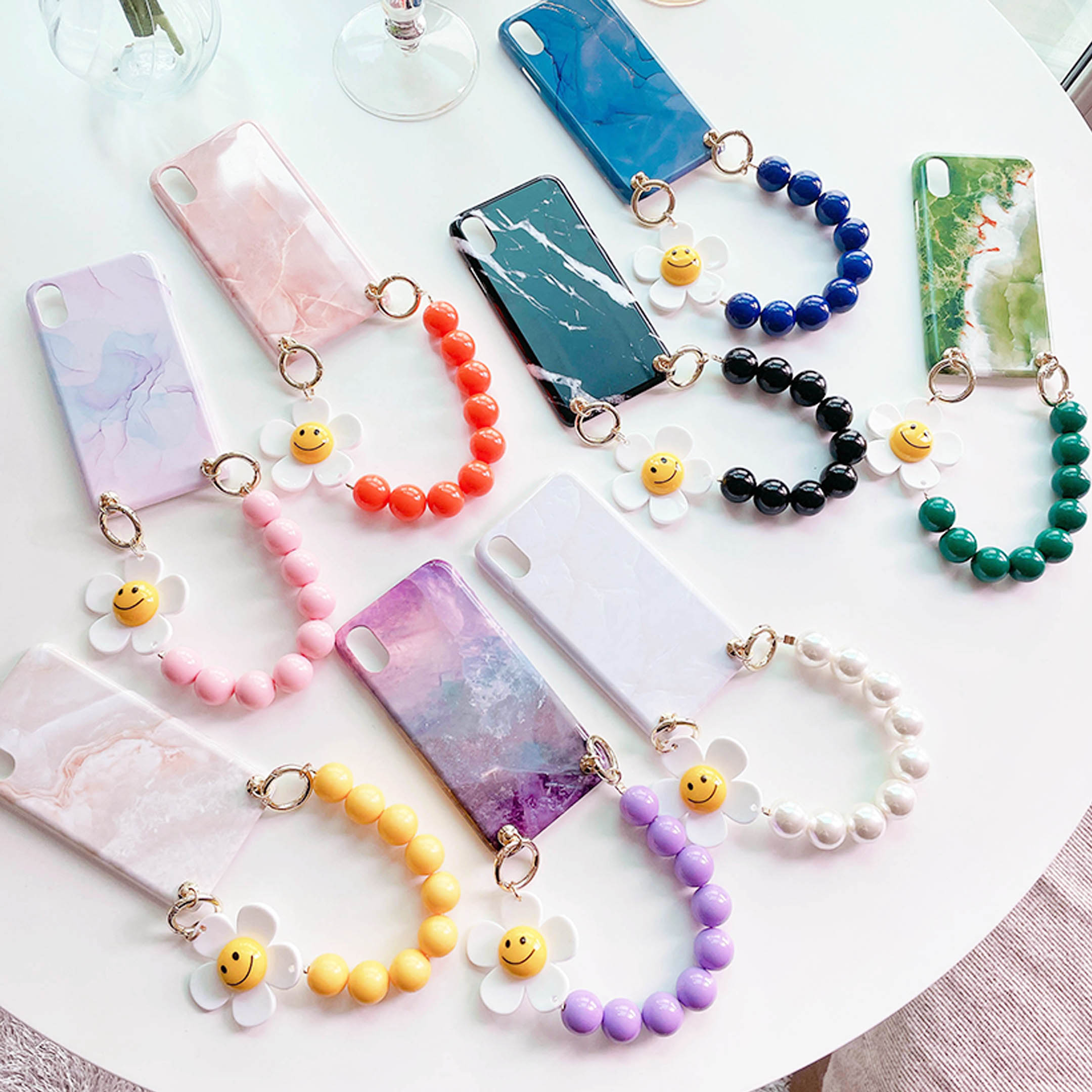 marble + anemone chain phone case (8col)